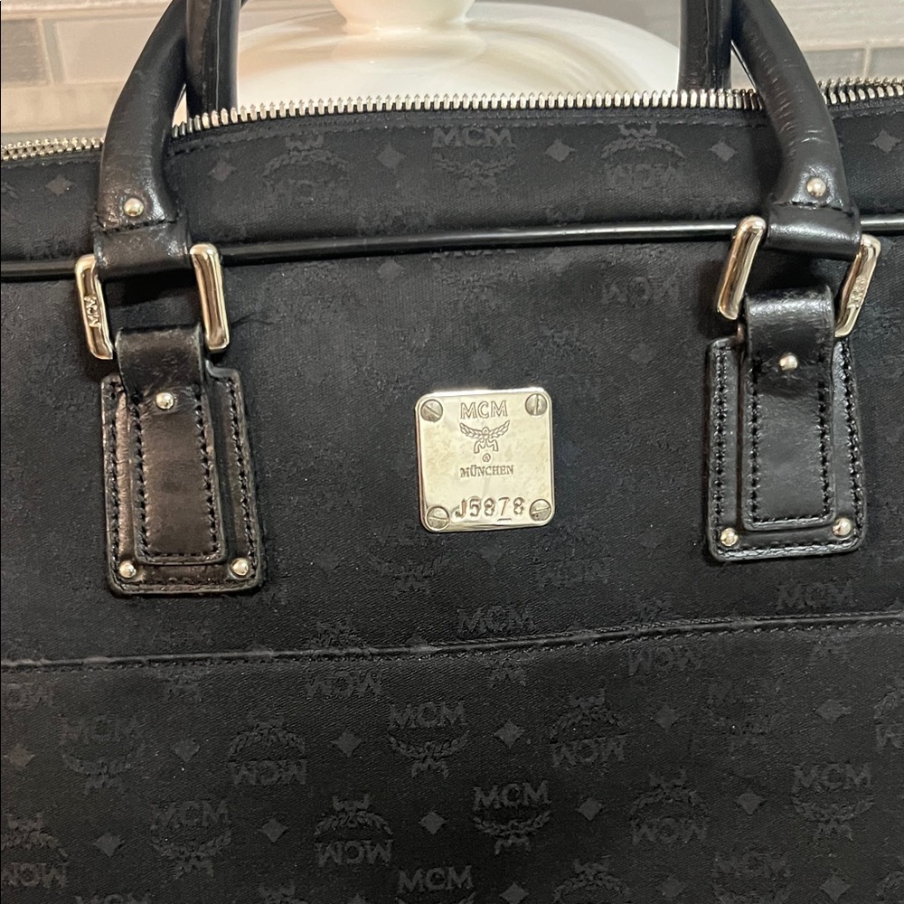 MCM Black Canvas Laptop Briefcase with Silver Hardware - Picture 2 of 11